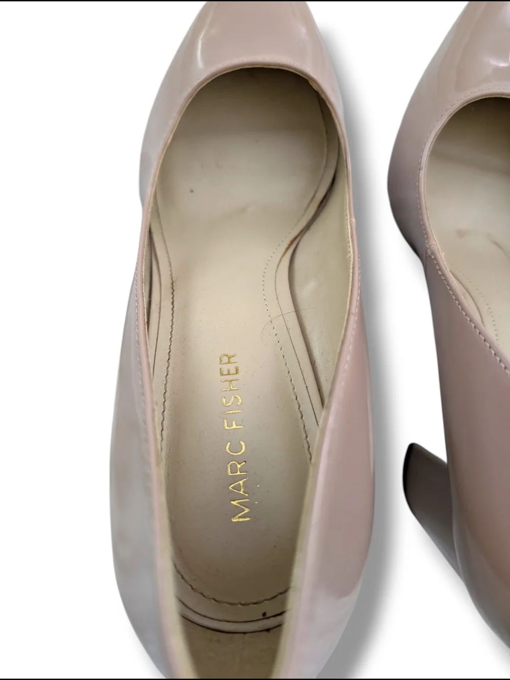 NWOT Marc Fisher Gildy 3 Blush Patent Leather Pointed Toe Block Heels, Size 8.5